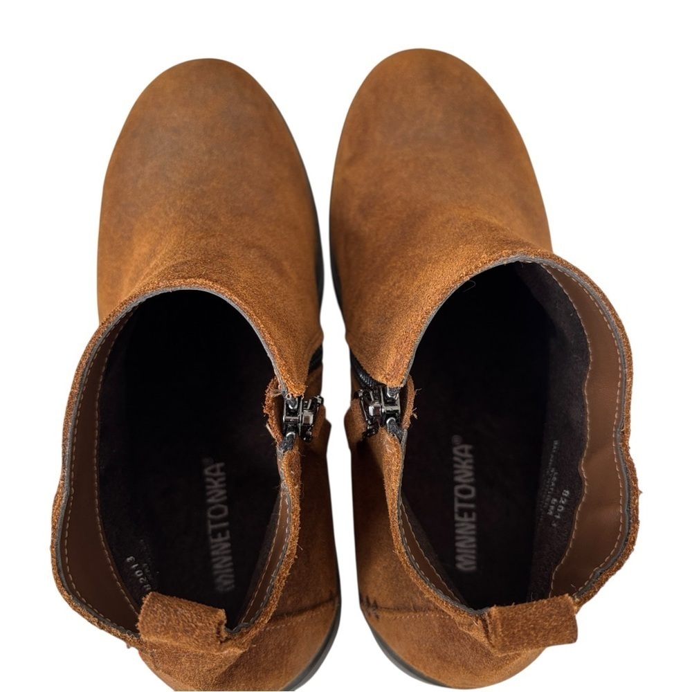Minnetonka Joyelle Womens Ankle Boot Size 8 Brown Suede Comfort Foam Booties NEW - Picture 15 of 15